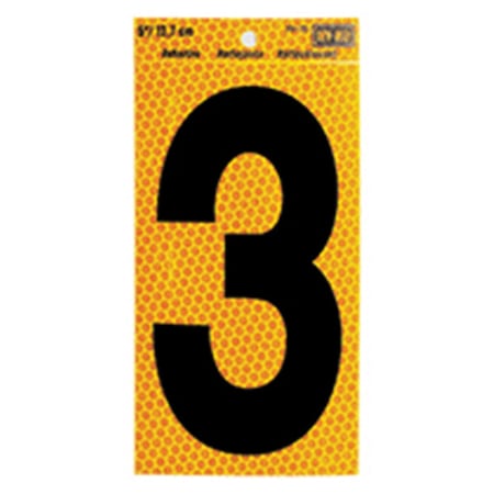 Hy-Ko 5In Yellow Reflective Number 3, 10PK B00753